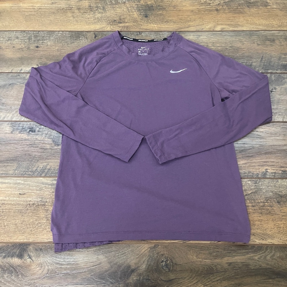 Nike Running Dri-FIT Long Sleeve Shirt Purple Mesh Back Womens Medium Activewear